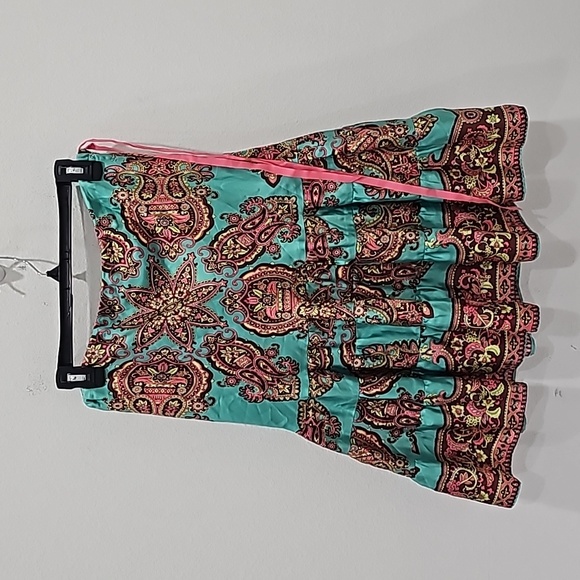 Tibi Paisley Skirt, draw string skirt Size 4 with slide hooks Green Pink brown - Picture 1 of 11